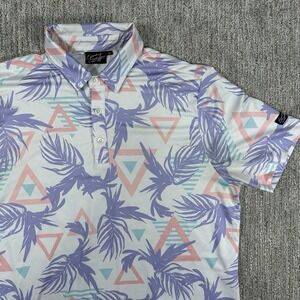 Sunday Swagger Polo Shirt Mens M Blue Floral Bali Golf Performance Stretch UPF40
